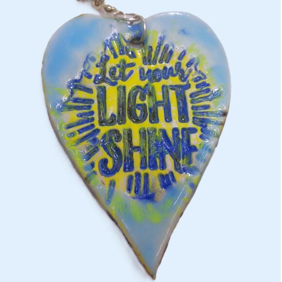 Artisan Ceramic Heart Beaded Suncatcher Inscribed Let Your Light Shine Colorful - Picture 4 of 12
